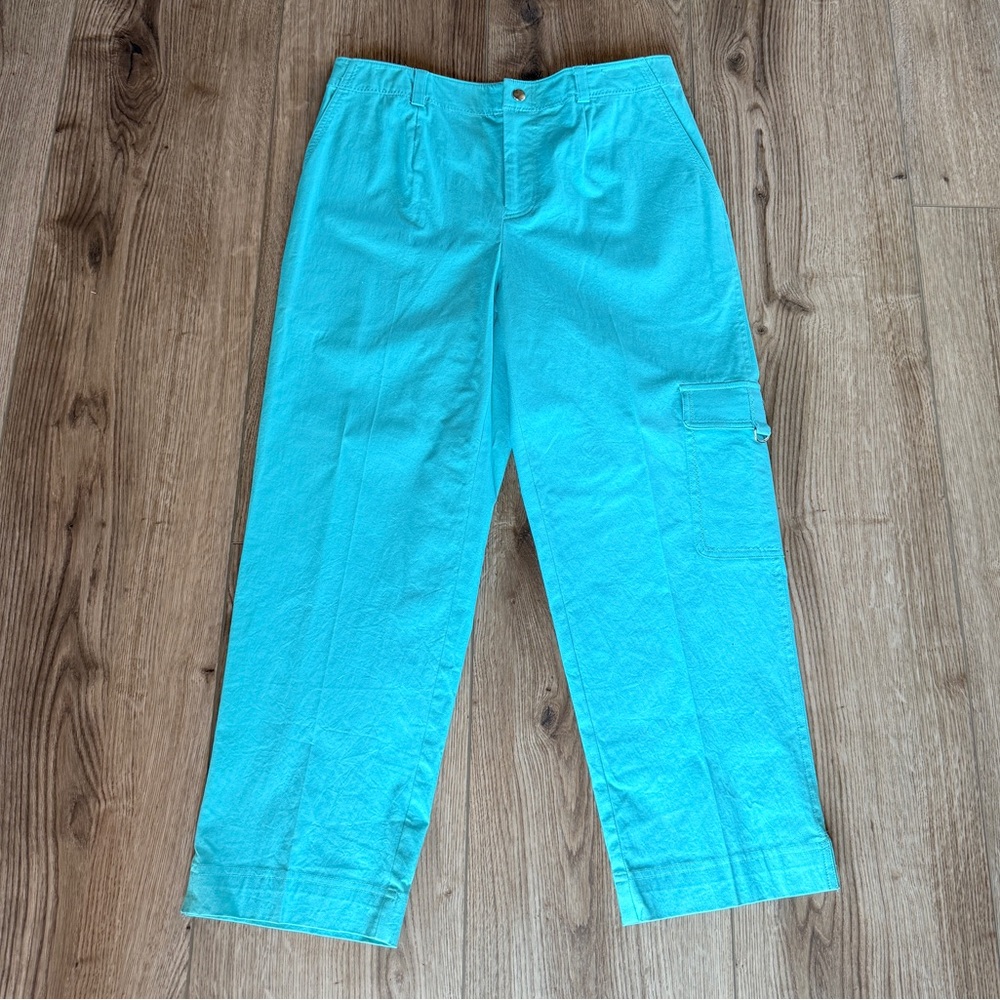 Sharon Young Cropped Pants in turquoise/blue/green, Trouser pockets Size 4